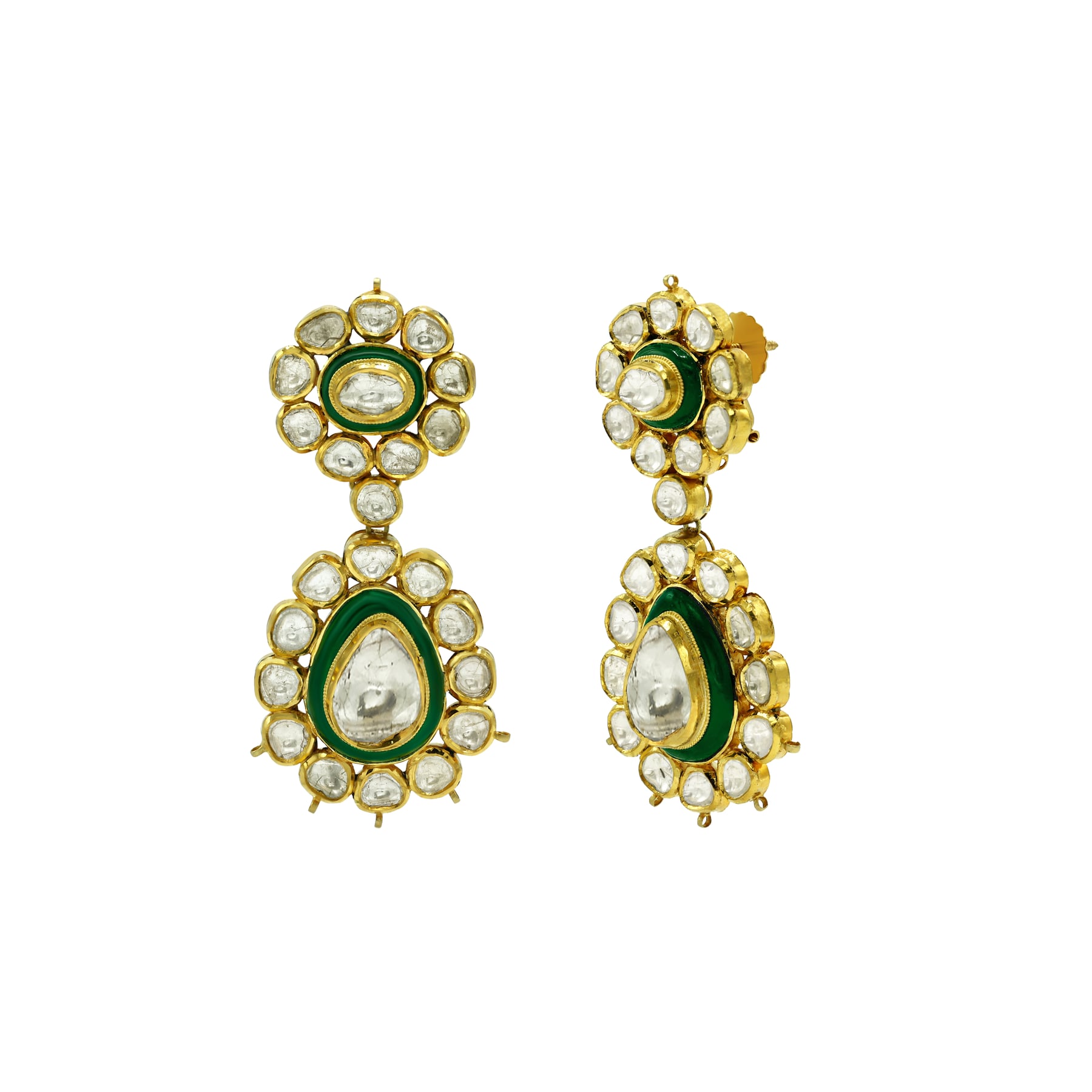 Polki Necklace Set with Green Enamel and Layered Design
